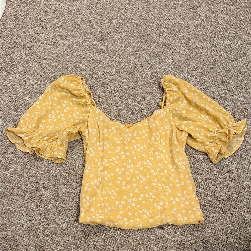 Abercrombie & Fitch Mustard Floral Puff Sleeve Blouse